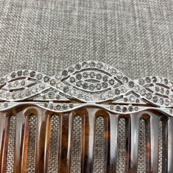 F. & Co. Vintage Hair Comb As Is 3 In Platinum Tortoiseshell Rhinestones Retro - Picture 7 of 10